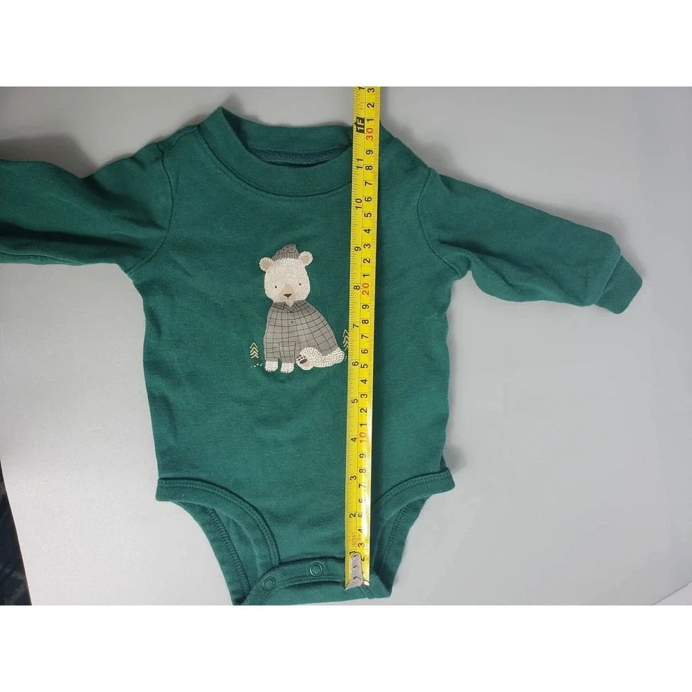 Carter's 3M Green Bear Long Sleeve Baby Bodysuit Woodland Onesie